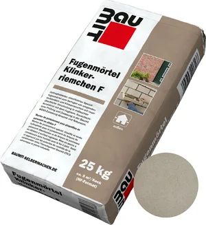 De voegmortel Klinkerriemchen F is verkrijgbaar in de kleur grijs-wit in papieren zakken van 25 kg.