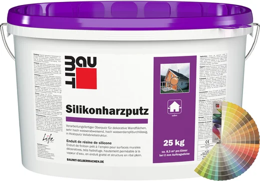 Baumit siliconenpleister is verkrijgbaar in wit of gekleurd.