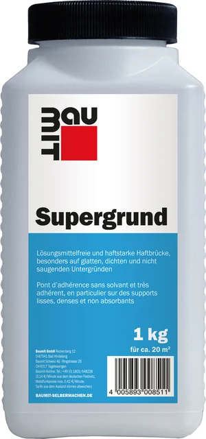 Baumit Supergrund is verkrijgbaar in plastic flessen van 1 liter.