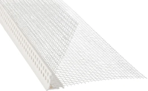 Wei&szlig;es Eckprofil mit integriertem Gewebe f&uuml;r pr&auml;zise Putzarbeiten an Au&szlig;enecken. Ideal f&uuml;r Heimwerkerprojekte.