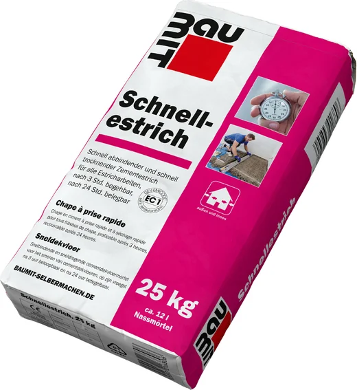 Baumit sneldekvloer is verkrijgbaar in papieren zakken van 25 kg.