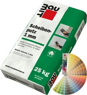 Baumit schijfpleister met een korrelgrootte van 1 mm, gekleurd, is verkrijgbaar in zakken van 25 kg.