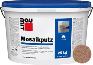 Baumit mozaïekpleister is verkrijgbaar in de kleur M 305 Victoria in emmers van 25 kg.