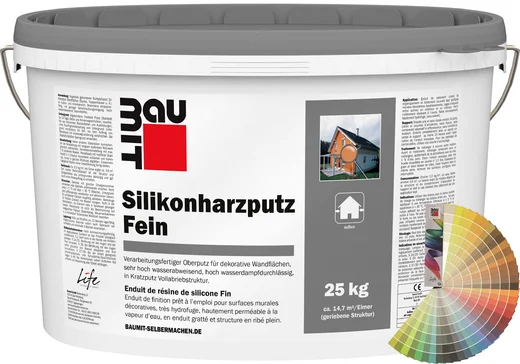 Baumit siliconenharspleister fijn is verkrijgbaar in wit en gekleurd en is geschikt voor gevelontwerp.