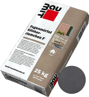 De voegmortel Klinkerriemchen F is verkrijgbaar in de kleur antraciet in papieren zakken van 25 kg.