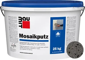 Baumit mozaïekpleister is verkrijgbaar in de kleur M 342 Everest in emmers van 25 kg.