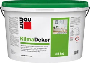 Baumit KlimaDekor met een korrelgrootte van 1,5 mm is verkrijgbaar in een witte emmer van 25 kg.