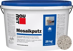 Baumit mozaïekpleister is verkrijgbaar in de kleur M 338 Olympus in emmers van 25 kg.