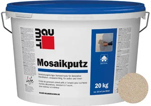 Baumit mozaïekpleister is verkrijgbaar in de kleur M 301 Albaron in emmers van 20 kg.
