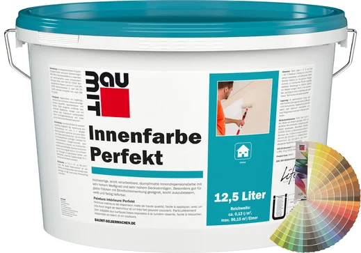 Productafbeelding: Baumit Interieurverf Perfect in een emmer van 12,5 liter met Baumit kleurenwaaier.