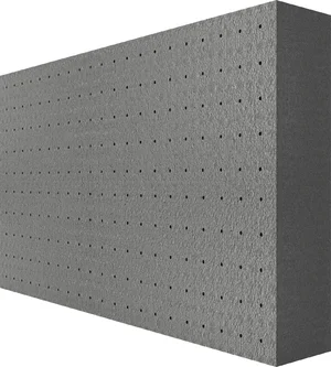 Graue Dämmplatte aus expandiertem Polystyrol (EPS) mit perforierter Oberfläche zur effizienten Fassadendämmung.