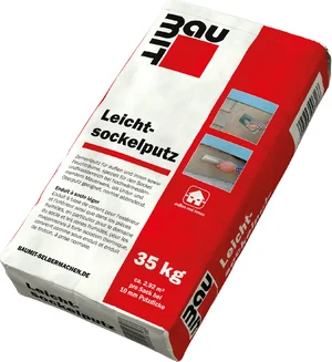 Baumit lichtgewicht plintpleister is verkrijgbaar in papieren zakken van 35 kg.